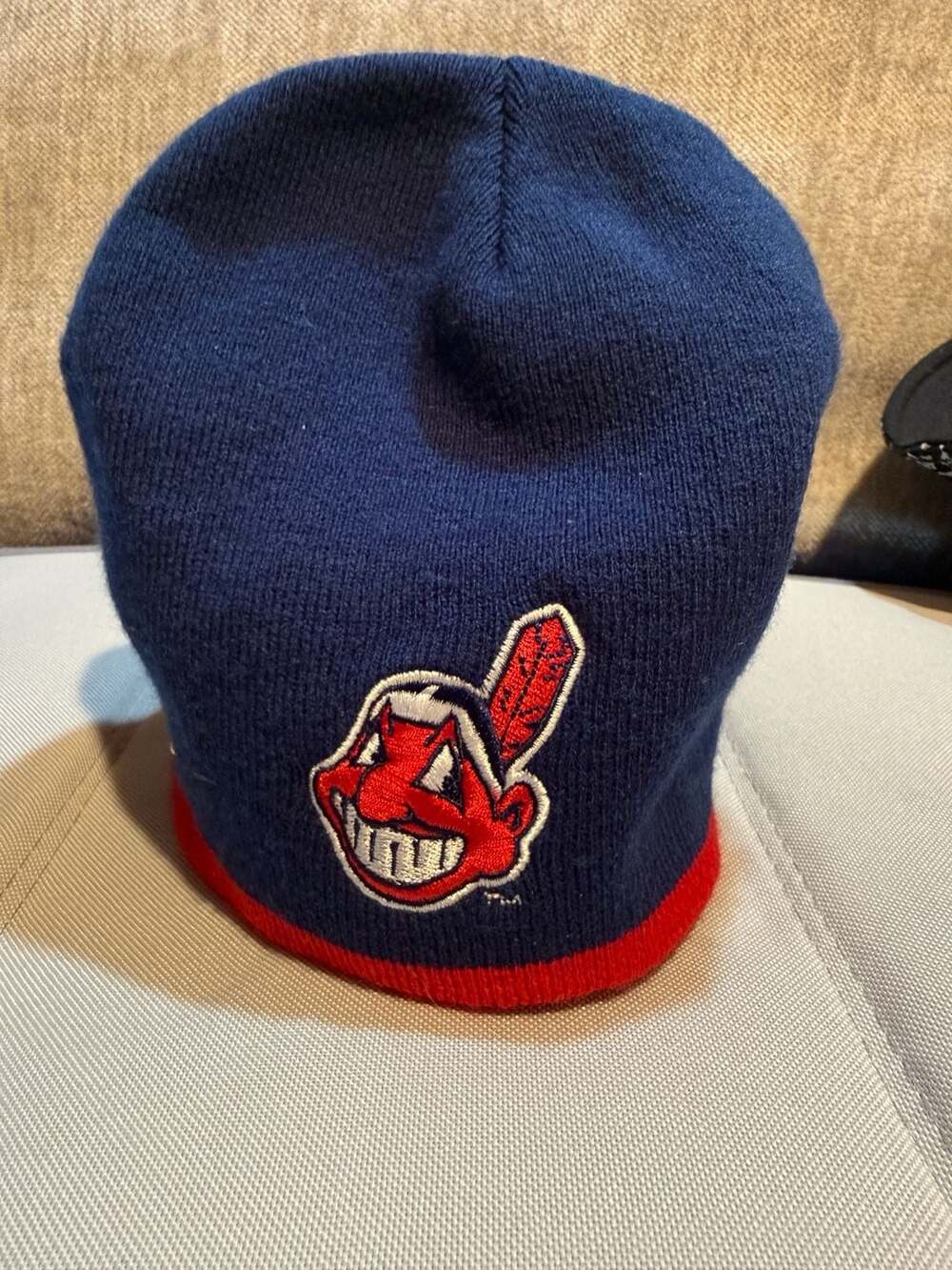Cleveland Indians Beanie Knit Skull Cap Hat Chief Wahoo Logo Navy Red Adult Size